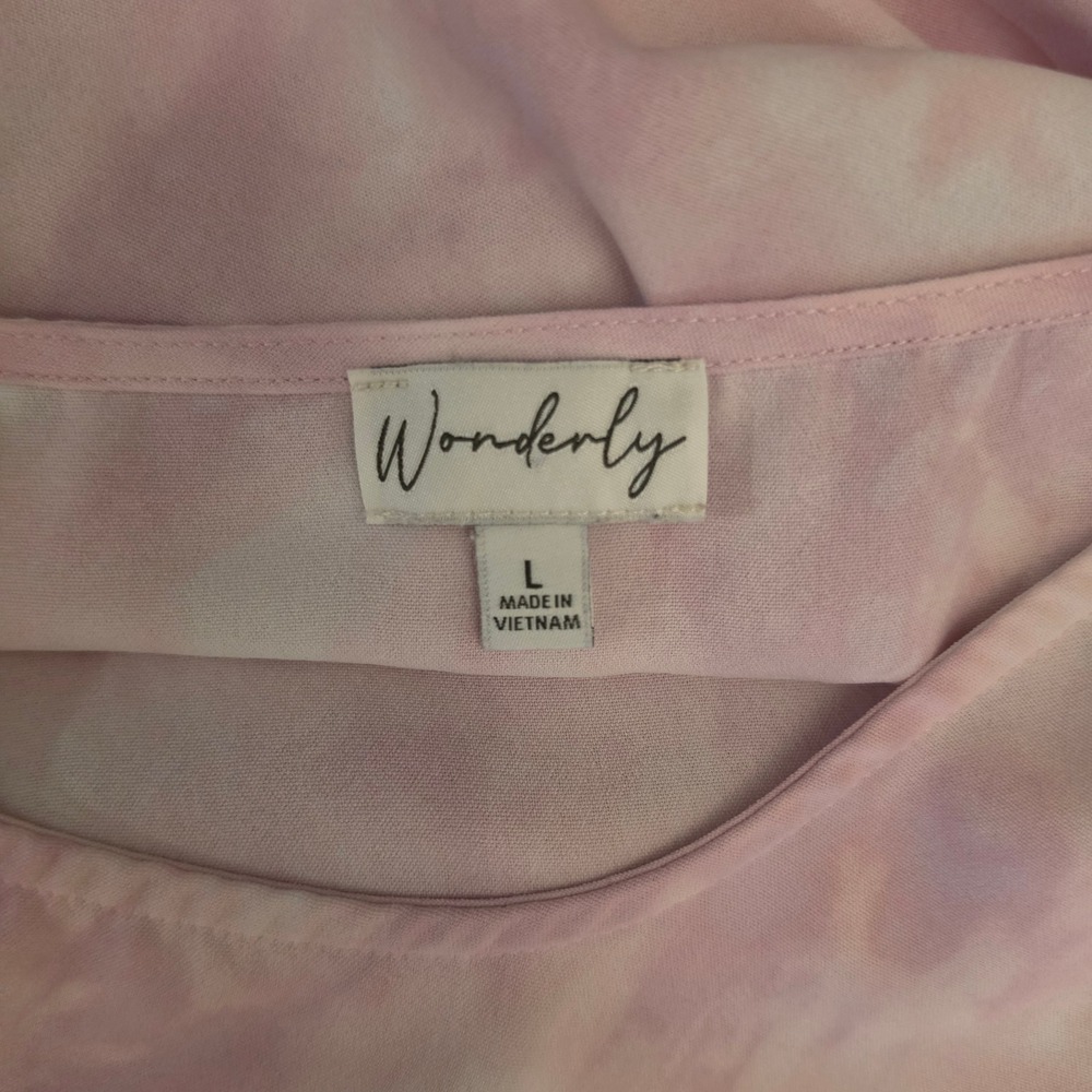 Wonderly Pink/White Tie Dye Wide Scoop Neck‎ High Low Blouse Size Large GC - Picture 2 of 6